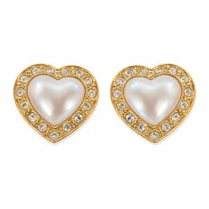 Avon Heart of my Heart Earrings Vintage 1995 Faux Pearl Crystal Gold Tone W/Box